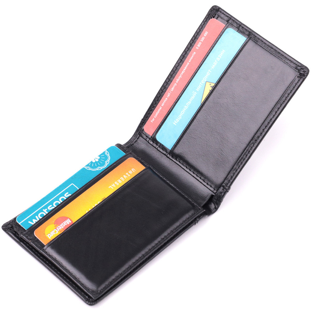 Невеликий чоловічий гаманець без застібки з натуральної шкіри Vintage sale_15097 Чорний Київ - фото 5