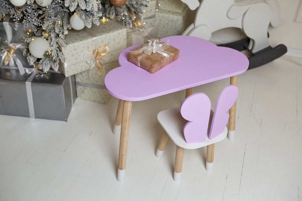 Стіл хмарка 46х70х40 та стільчик метелик 26х26х26, дитячий столик та стілець для малювання/занять, фіолетовий з білим Київ - фото 8