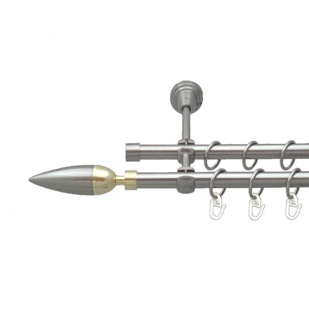 Карниз Orvit Лінея металевий дворядний відкритий гладка труба кільце металеве Нержавіюча Сталь 16\16 мм 300 см (00-00013631) Львів - фото 1