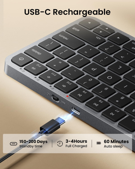 Бездротова Bluetooth клавіатура ProtoArc K90-A для Mac/iPad: підсвічування, металевий корпус, Multi-device, Space Gray Київ - фото 8