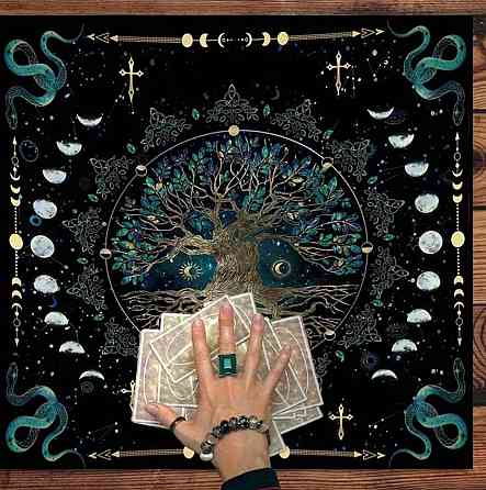 Скатертина для таро Дерево життя 49×49 см, килимок для карт таро, рун, алтарна тканина Київ