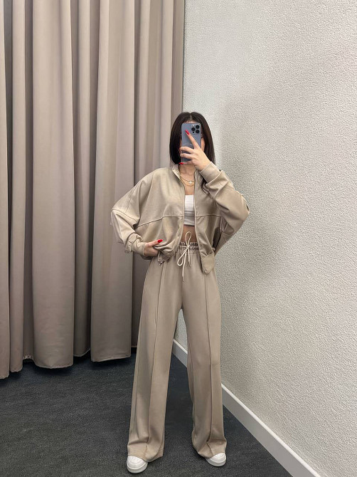 Жіночий спортивний костюм із широкими штанами Бежевий 42/44 Харків - фото 3