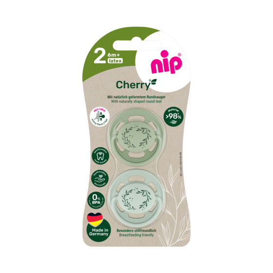 Пустушка латексна кругла для дітей від 6 місяців NIP Cherry арт. 91033-51 2 шт. зелений/світло-зелений Кривий Ріг