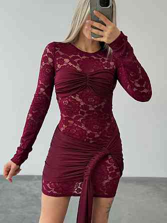 Женское привлекательное платье с юбкой гипюр + микродайвинг Бордовый, 44/46 Одесса
