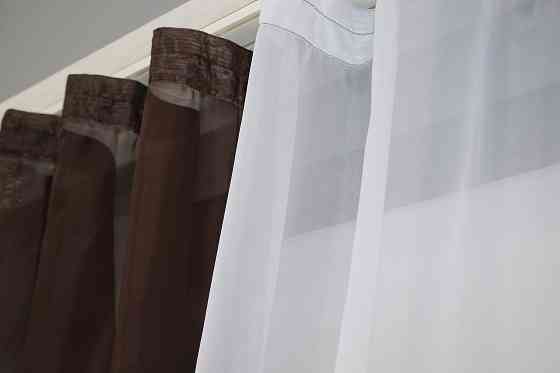 Кухонные шторы VR-Textil № 017к комбинированные с подвязками венге с белым 265х170 см (50-115) Киев