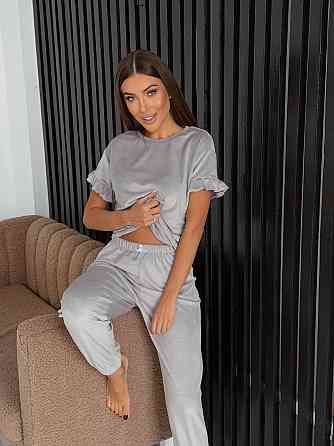 Женская стильная домашняя велюровая пижама Серый Одесса