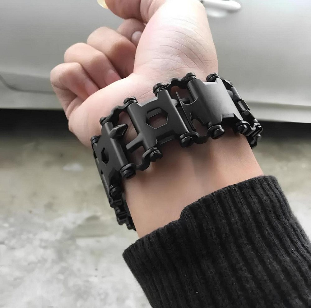 Чоловічий браслет-мультитул RESTEQ Tread Metric-Stainless — стильний металевий браслет 29 в 1, чорний колір Київ - фото 7