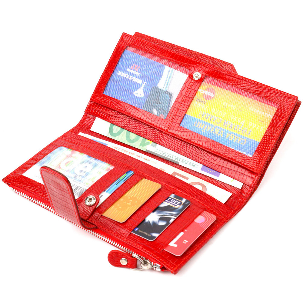 Красивый женский кошелек из натуральной фактурной кожи CANPELLINI 21646 Красный Киев - изображение 7