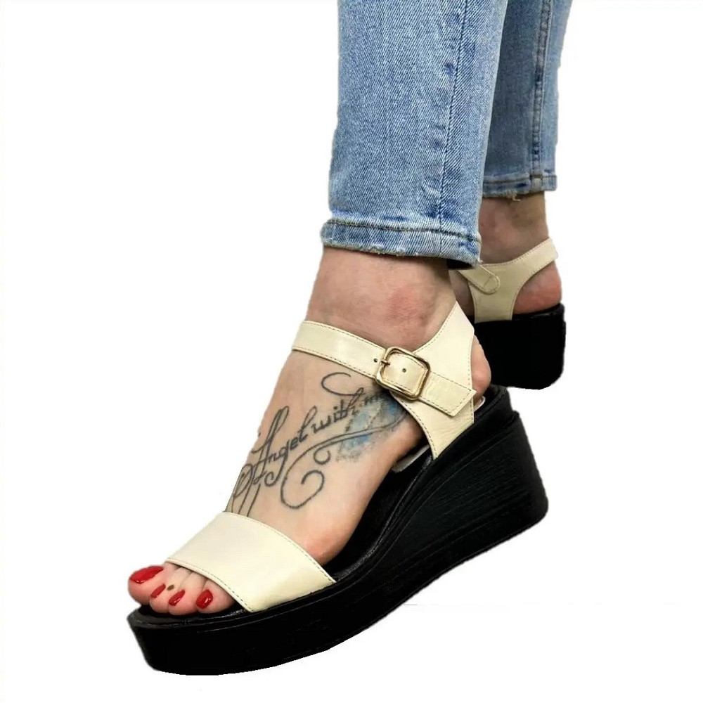 Жінки Сандалія Кожані Босоножки на Танкетці Платформа Білі Літні (розміри: 37) - 73-6 Дніпро - фото 1