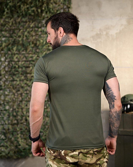 Тактична чоловіча потовідвідна футболка принт Донбас олива Одеса - фото 3