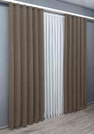Комплект готових штор VR-Textil Мікровелюр Petek YL № 1802ш Коричневий 200х295 см 2 шт (32-117) Київ