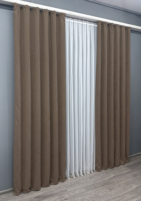 Комплект готовых штор VR-Textil Микровелюр Petek YL № 1802ш Коричневый 200х295 см 2 шт (32-117) Киев - изображение 4