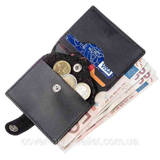 Черный тонкий кожаный мини кошелек ST Leather Киев