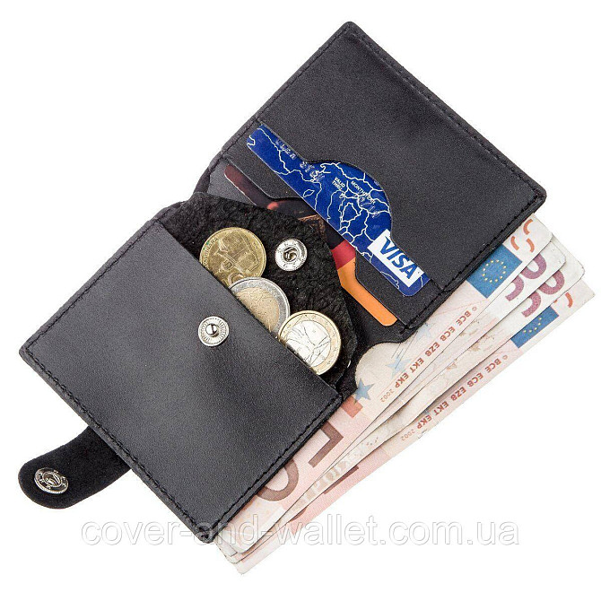 Черный тонкий кожаный мини кошелек ST Leather Киев - изображение 1