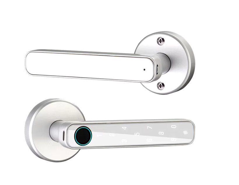 Умный дверной замок с Bluetooth кодовый KHS-FT01 с ключ-картой и отпечатком пальца, серебристый Каменец-Подольский - изображение 2