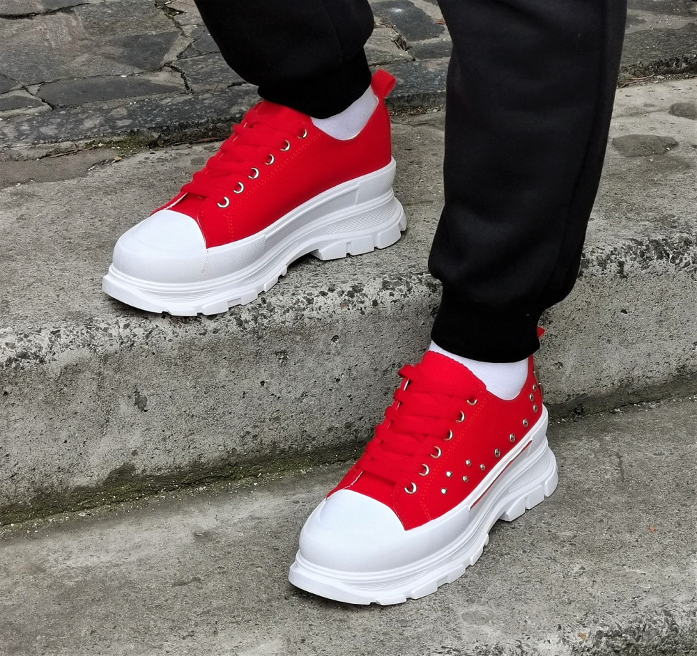 Женские Кроссовки Кеды на Танкетке Красные Слипоны Мокасины на Платформе (размеры: 36,37,38,39) - 33-3 Днепр - изображение 2