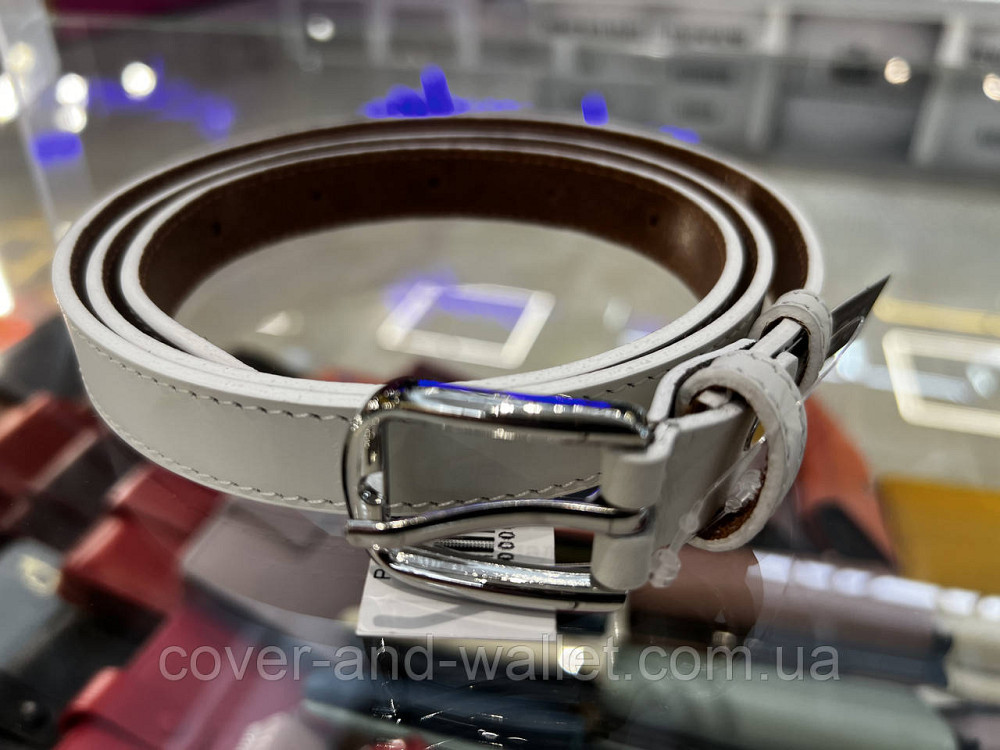 Узкий кожаный женский ремень белого цвета 20 мм Puos Киев - изображение 7