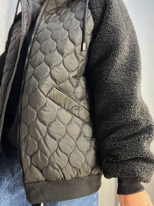 Куртка жіноча DARK SNOW 2355 стегана ркува штучне хутро з капюшоном збільшені розміри чорна, чорний, Одеса - фото 9