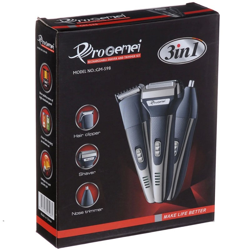 Набор для стрижки GEEMY GM-598 3в1 (машинка, бритва, триммер) 4 насадки для длины, 2 насадки триммера Одесса - изображение 4
