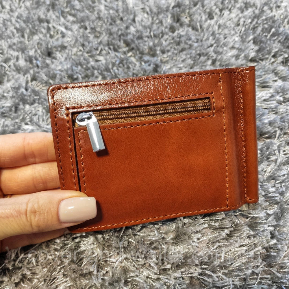 Кожаный зажим для денег на магнитах рыжего цвета ST B4-15 Киев - изображение 6