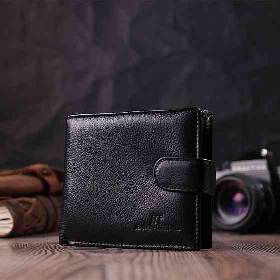 Отменный горизонтальный бумажник для мужчин из натуральной кожи ST Leather 22465 Черный Киев