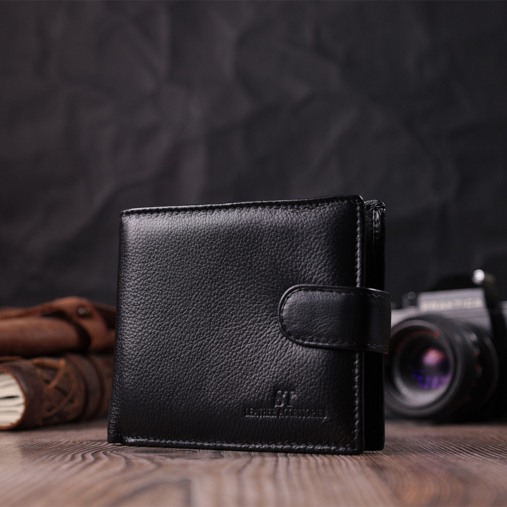 Отменный горизонтальный бумажник для мужчин из натуральной кожи ST Leather 22465 Черный Киев - изображение 3