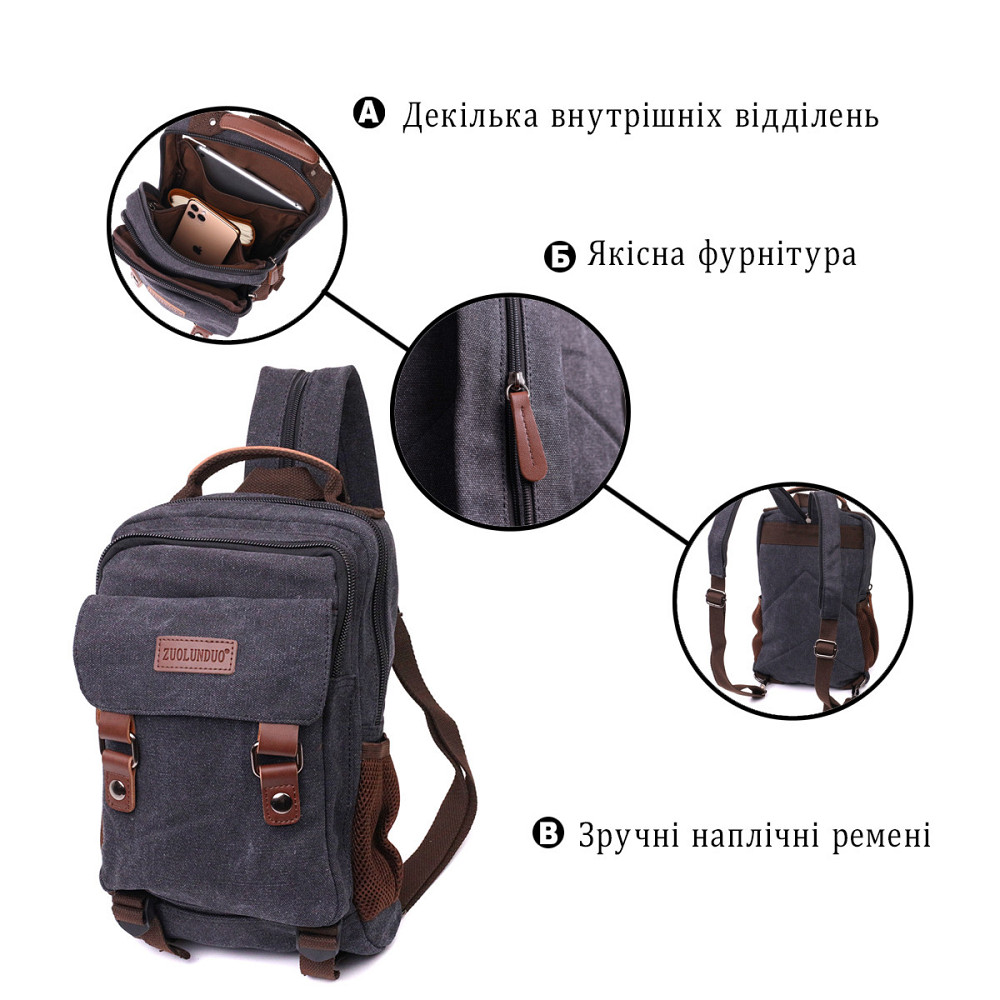 Практичний текстильний рюкзак з ущільненою спинкою та відділенням для планшета Vintage 22168 Чорний Київ - фото 4