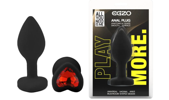 Силіконова анальна пробка EGZO — Silicone Black Heart Plug Red, розмір S Sex Aura Київ