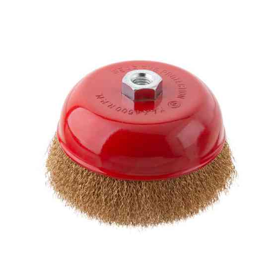 Щітка чашкова, 150 мм, M14, кручений дріт покритий латунню, для КШМ, 4500 об/хв INTERTOOL BT-1151 Київ