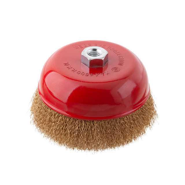 Щітка чашкова, 150 мм, M14, кручений дріт покритий латунню, для КШМ, 4500 об/хв INTERTOOL BT-1151 Київ - фото 1