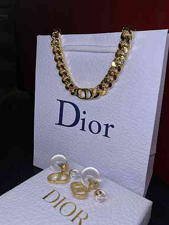 Сережки Діор з рожево-прозорими перлинами, позолота 18 К (можна в комплекті з підвіскою) Одеса