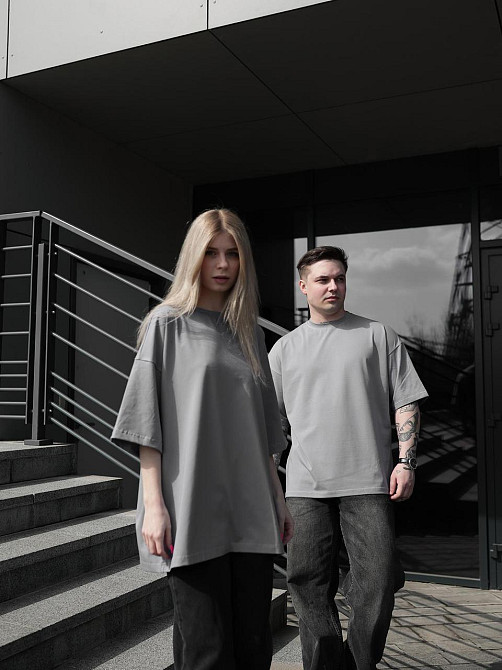 Парні футболки оверсайз(oversize) для чоловіка і дружини, для закоханих пар SANE сірі Одеса - фото 3