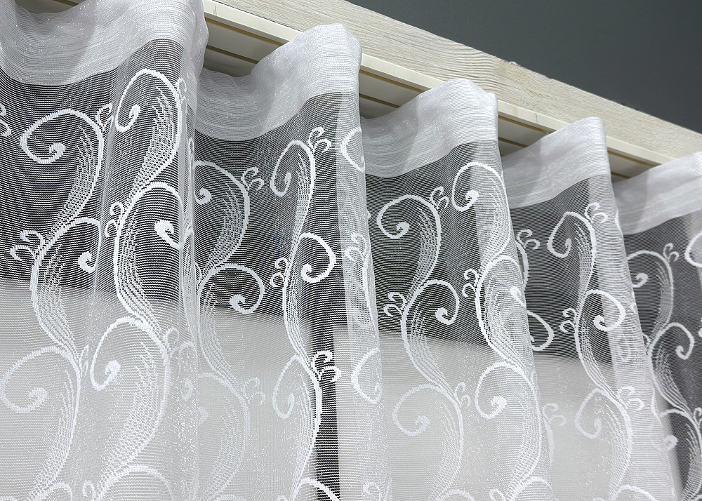 Коротка жакардова тюль висотою 1,2 м колір білий 855т Київ - фото 7