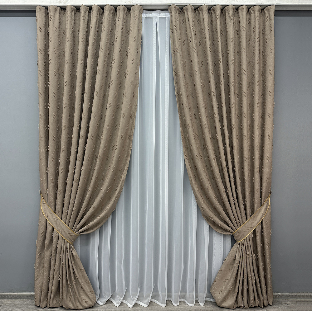 Комплект штор VR-Textil Льон Букле № 1886ш Капучино 150х270 см 2 шт (33-0915) Київ - фото 2