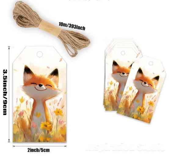 Подарункові бірки «Лисичка» 10 шт, 9×5 см + джутовий шнур 5 м Київ