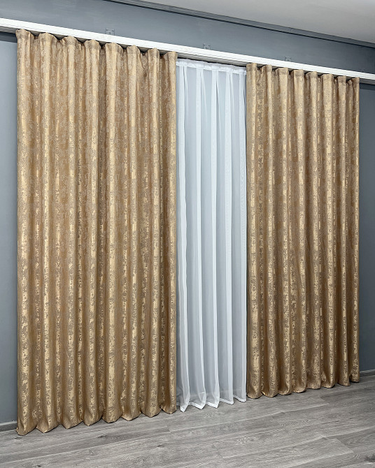 Комплект готових штор VR-Textil Жакард Sultan YL № 1205ш Медово-золотистий 200х270 см 2 шт (32-428) Київ - фото 4