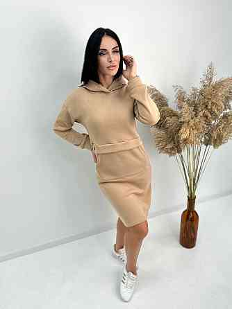 Тепле плаття-худі на флісі "Solo" оптом I Батал Капучіно, 50-52 Київ