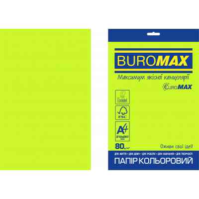 Бумага Buromax А4, 80g, NEON green, 20sh, EUROMAX (BM.2721520E-04) Винница