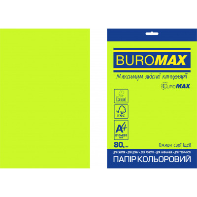 Бумага Buromax А4, 80g, NEON green, 20sh, EUROMAX (BM.2721520E-04) Винница - изображение 1