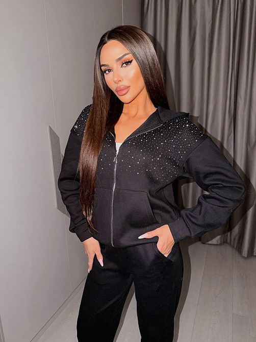Жіночий стильний повсякденний костюм зі стразами вільного крою тринитка Чорний, 44/46 Одеса - фото 8