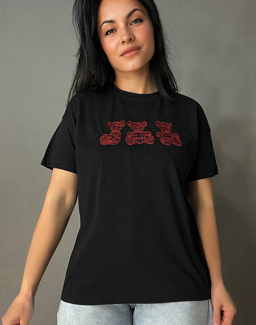 Футболка женская Pepper&mint BX24-68 с вышивкой медвежата черная, черный, M Киев - изображение 13