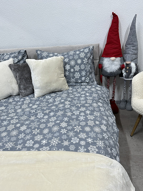 Ecotton Комплект постільної білизни Ecotton двоспальний 180х215 см сірий зимовий Сніжинка Київ - фото 2