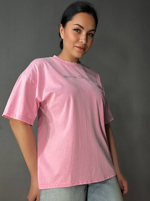 Футболка женская A-N 27039 вареная тай-дай оверсайз хлопок с надписью, розовый, one size Киев - изображение 17