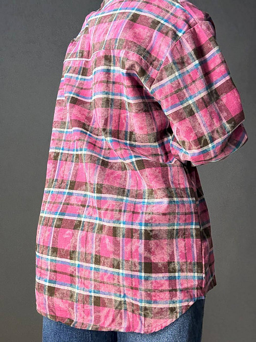 Сорочка жіноча YZY 7765 в клітинку оверсайз широка варена, малиновий, one size Київ - фото 17