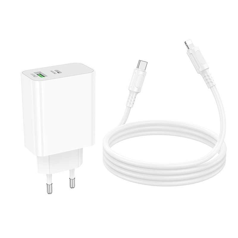 Мережевий зарядний пристрій з кабелем BOROFONE BA108A Stellar PD30W+QC3.0 charger set (C to iP) (EU) White Одеса - фото 7