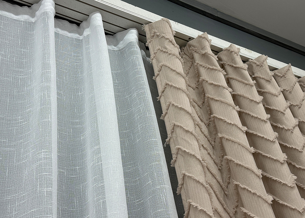 Комплект штор VR-Textil Лен Букле 150х270 2шт и Тюль 500х270 1812ш-115т Бежевый с белым 71-036/4 Киев - изображение 8