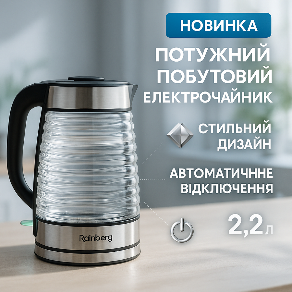 Современный чайник с подсветкой, Электрический чайник с индикатором питания Мощный кухонный XT-98 Львов - изображение 9