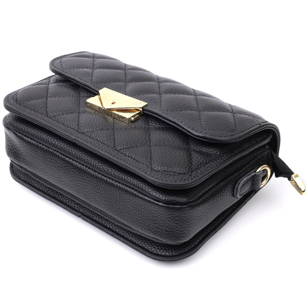 Модна жіноча сумка з оригінальною клямкою з натуральної шкіри Vintage 22671 Чорна Київ - фото 7