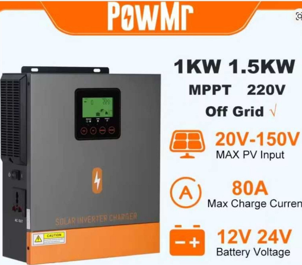 Гібридний інвертор PowMr 24V 1500 Вт 220 В, струм заряду 80А, MPPT. Харків - фото 1
