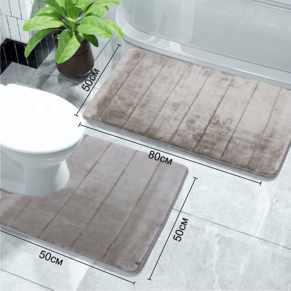 Набір 2 килимки для ванної Aquarius з ефектом пам'яті 50х80 см, U-подібний 50х50 см Темно-Бежевий в смужку Буча - фото 2